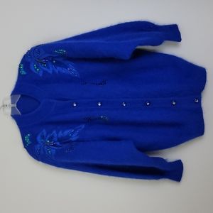 Royal Blue Beaded & Sequins Angora Cardigan M